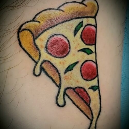 Pizza Tattoo by Chris Dorn at Cactus Tattoo in Mankato