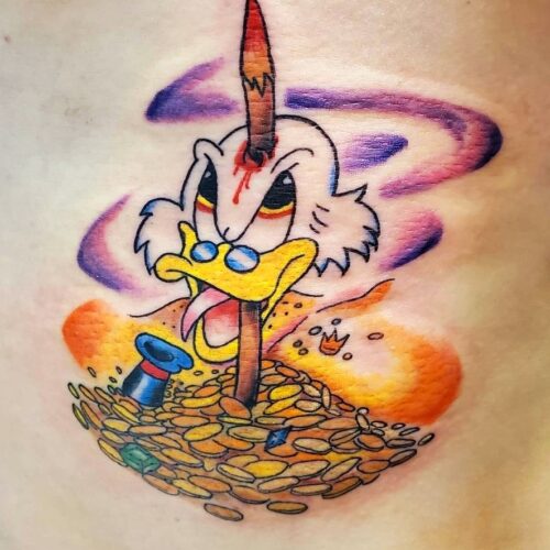 Scrooge McDuck Tattoo by Chris Dorn at Cactus Tattoo in Mankato