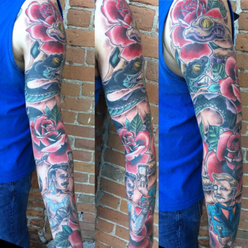 Full sleeve tattoo by Rob Foster in Mankato