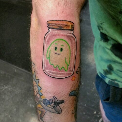 Ghost in a Jar tattoo by Karl Schneider at Cactus Tattoo in Mankato