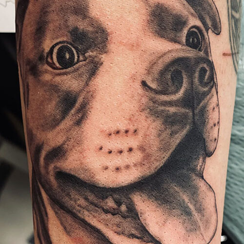 Pitbull Dog Portrait tattoo by Makeba Ische
