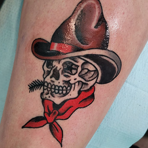 Skull Cowboy Traditional Style Tattoo By Chris Dorn
