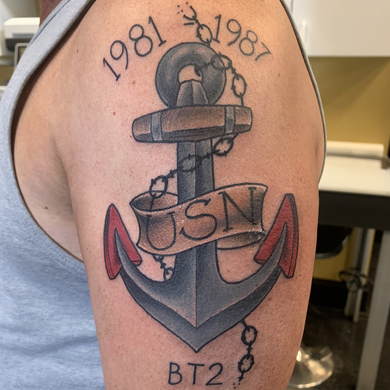 Navy anchor tattoo by Rob Foster at Cactus Tattoo in Mankato MN