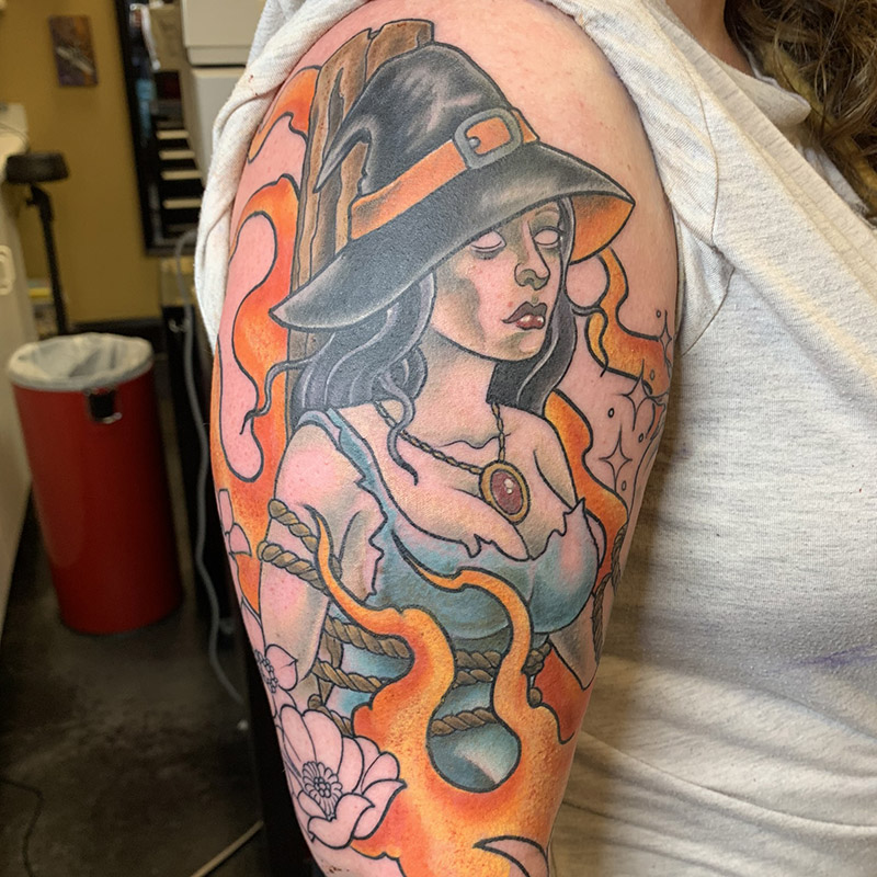 Witch tattoo by Rob Foster at Cactus Tattoo in Mankato MN